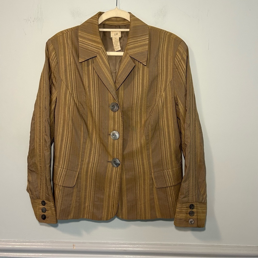 J. Jill Brown Striped Button-Up Blazer Jacket Size 14